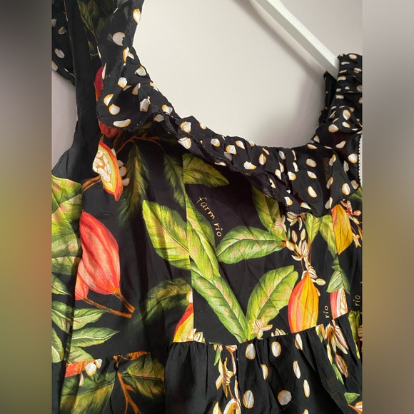 Women’s Farm Rio Cocoa Paradise Mini Polka Dot Fruit Dress Small scarf print - Picture 8 of 9